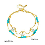 316L Stainless Steel Eye Star Green Stone Anklets For Women