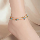 316L Stainless Steel Eye Star Green Stone Anklets For Women
