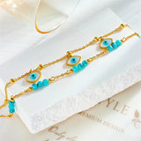 316L Stainless Steel Eye Star Green Stone Anklets For Women