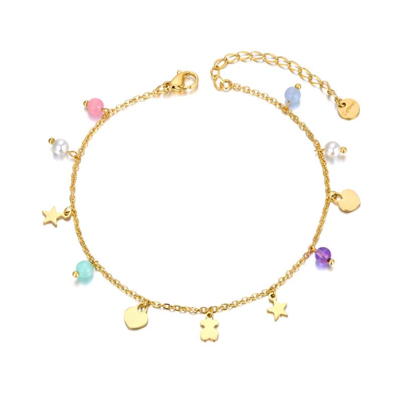 Bohemia Pearl Crystal Stone Charm Anklet Stainless Steel