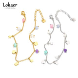 Bohemia Pearl Crystal Stone Charm Anklet Stainless Steel