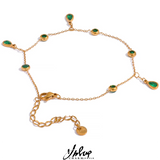 Stainless Steel Anklet Green Red Cubic Zirconia Chain Bijoux