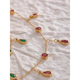 Stainless Steel Anklet Green Red Cubic Zirconia Chain Bijoux