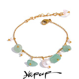 Stone Pearls Chain Steel Anklet Women Waterproof Foot Jewelry