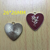 10pcs Cartoon Heart Enamel Charms Rose Flower Charm Pendants for DIY Jewelry