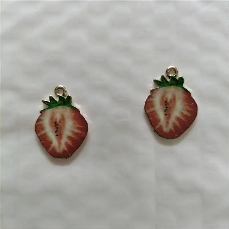 10pcs Strawberry Fruit Enamel Charms for Jewelry Making Earring Pendant