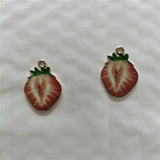 10pcs Strawberry Fruit Enamel Charms for Jewelry Making Earring Pendant