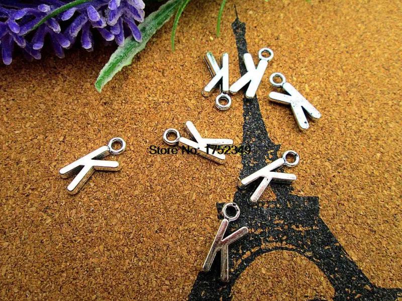 30pcs Antique Silver Alphabet Letter K 16mm Charms Pendant