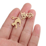 6pcs Raw Brass Mini Jumping Cat Charms Pendant DIY Bracelet Necklace Jewelry