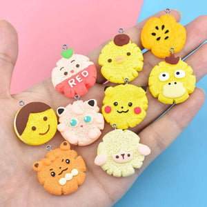 10Pcs Cartoon Biscuit Resin Charms for DIY Jewelry Making