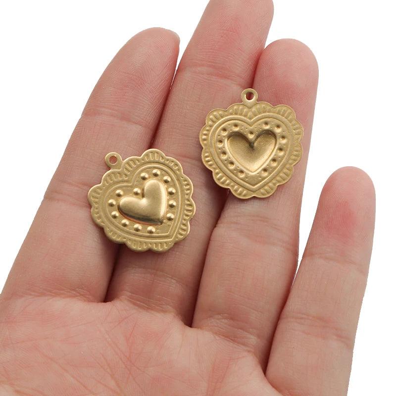 10pcs Raw Brass Heart Charms Pendant For DIY Bracelets Necklace
