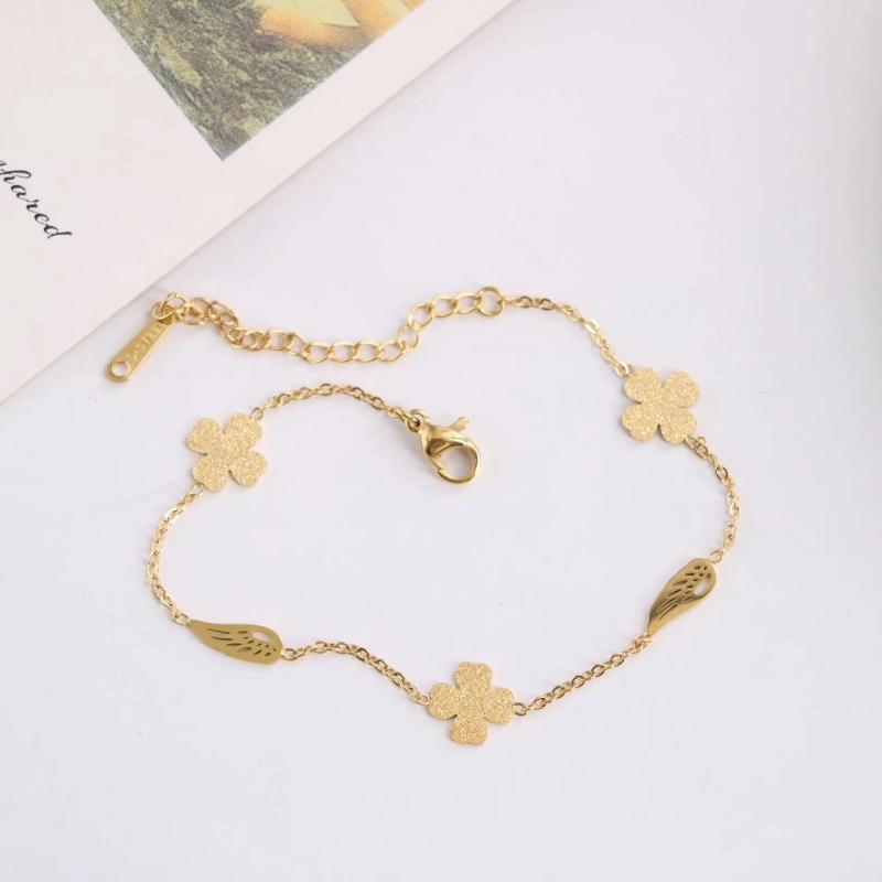 Frosted Clover Leaves Anklets Stainless Steel Bracelet