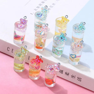 10Pcs Fruit Bear Cup Resin Charms Pendants for DIY Jewelry Making