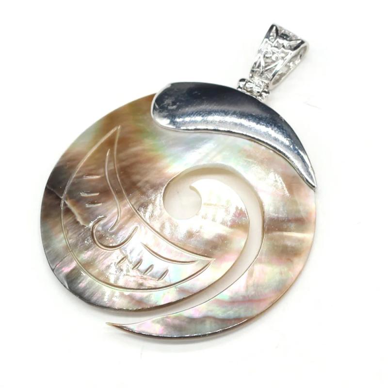 Natural Stone Round Shell Pendant for DIY Decorative Jewelry