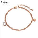 Bohemia Double Layer CZ Crystal Heart Charm Anklets For Women