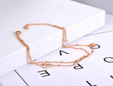 Bohemia Double Layer CZ Crystal Heart Charm Anklets For Women