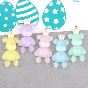 10Pcs Crown Bear Resin Charms for DIY Jewelry Making