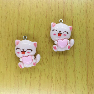 10pcs Cat Charm Pendants Heart Pet DIY Earrings Necklaces Jewelry Making Crafts