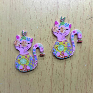 10pcs Cartoon Cat Charms Acrylic Animal Print for Jewelry Making