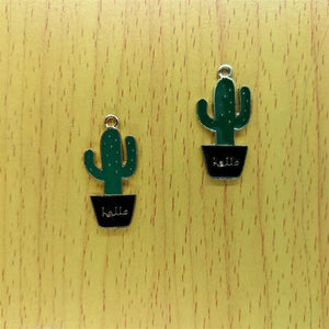 10pcs Enamel Cactus Charms Bracelet Earring Necklace Key Chain DIY Jewelry