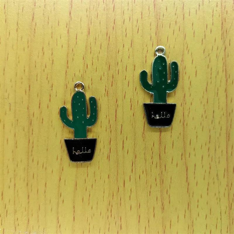10pcs Enamel Cactus Charms Bracelet Earring Necklace Key Chain DIY Jewelry