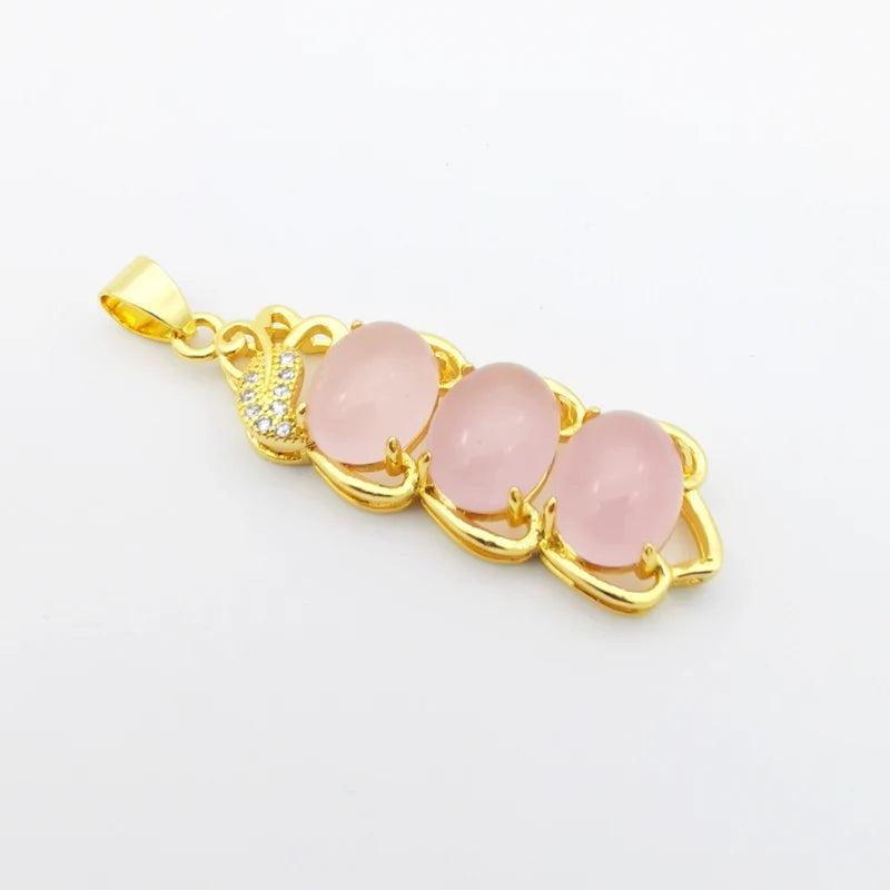 Crystal Inlaid Pink Chalcedony Pendant Amulet Charm Jewelry