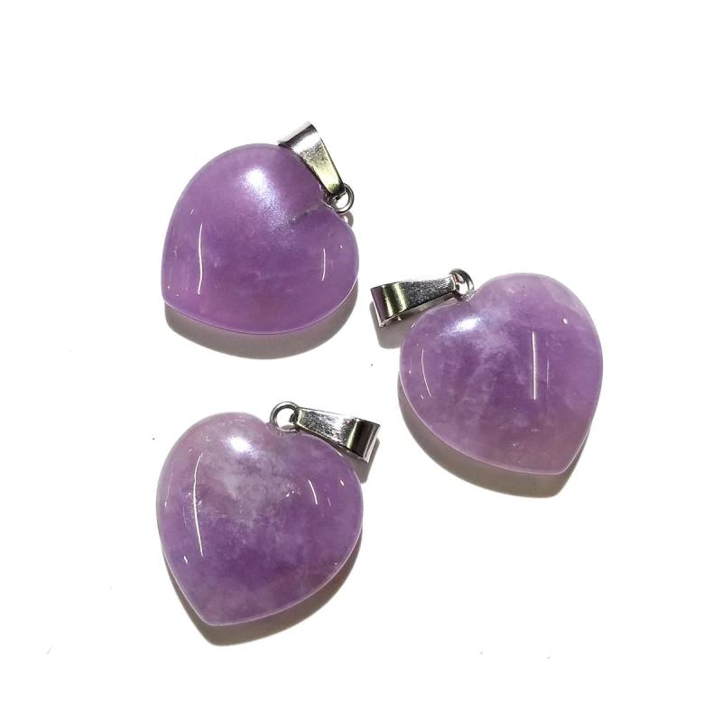 5Pcs Amethysts Hearts Pendants for Jewelry Making