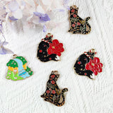 10pcs Flower Wolf Cat Enamel Charms Metal Pendant for Jewelry Making