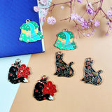 10pcs Flower Wolf Cat Enamel Charms Metal Pendant for Jewelry Making