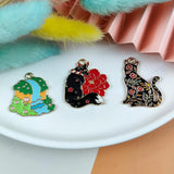 10pcs Flower Wolf Cat Enamel Charms Metal Pendant for Jewelry Making