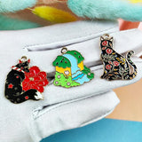 10pcs Flower Wolf Cat Enamel Charms Metal Pendant for Jewelry Making