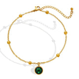 Stainless Steel Ball Chain Foot Bracelet Green Stone Charm Anklet