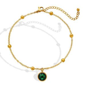 Stainless Steel Ball Chain Foot Bracelet Green Stone Charm Anklet