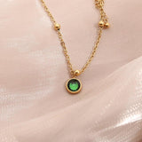 Stainless Steel Ball Chain Foot Bracelet Green Stone Charm Anklet