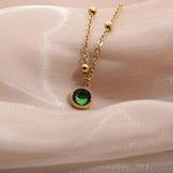 Stainless Steel Ball Chain Foot Bracelet Green Stone Charm Anklet