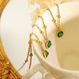 Stainless Steel Ball Chain Foot Bracelet Green Stone Charm Anklet