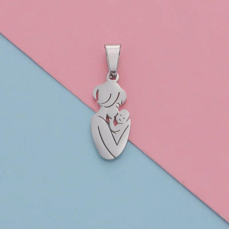 5pcs Mirror Polish Stainless Steel Mother Baby Charms Pendants