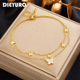 316L Stainless Steel 2-Layer Butterfly Charm Anklets Women Leg Chain