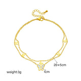 316L Stainless Steel 2-Layer Butterfly Charm Anklets Women Leg Chain