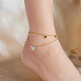 316L Stainless Steel 2-Layer Butterfly Charm Anklets Women Leg Chain