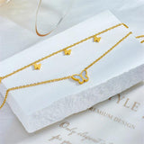 316L Stainless Steel 2-Layer Butterfly Charm Anklets Women Leg Chain