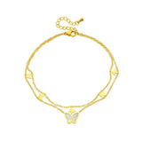 316L Stainless Steel 2-Layer Butterfly Charm Anklets Women Leg Chain