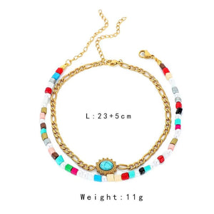 Stylish Rice Bead Bracelet Anklet for Women Stainless Steel Holiday Gift