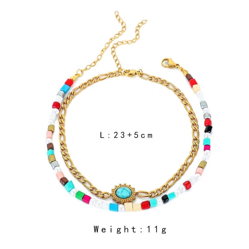 Stylish Rice Bead Bracelet Anklet for Women Stainless Steel Holiday Gift