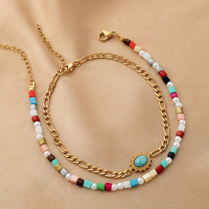 Stylish Rice Bead Bracelet Anklet for Women Stainless Steel Holiday Gift