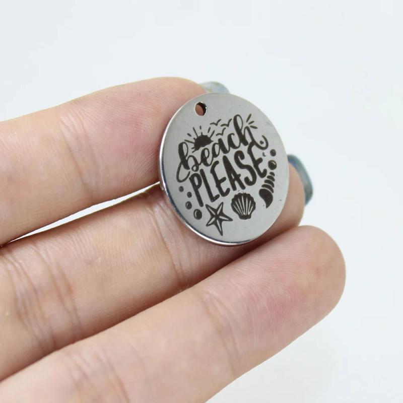 8Pcs 22mm Stainless Steel Beach Disc Charm Pendant
