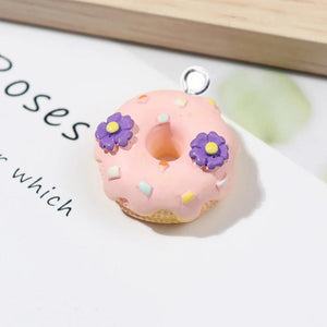 10Pcs Resin 3D Food Charm Dollhouse Simulation Fruit Donuts DIY Making Pendant