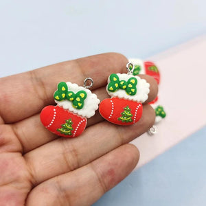 10pcs Christmas Socks Charms Keychains Earrings Pendant Accessory