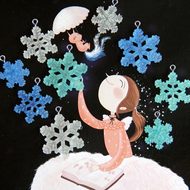20Pcs Christmas Snowflake Resin Charms DIY Jewelry Findings Earring Keych