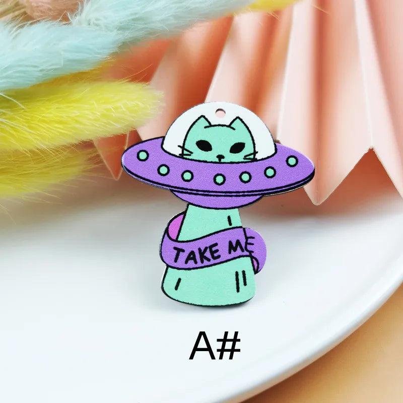 10pcs Acrylic Alien Spaceship Charm Jewelry Accessories